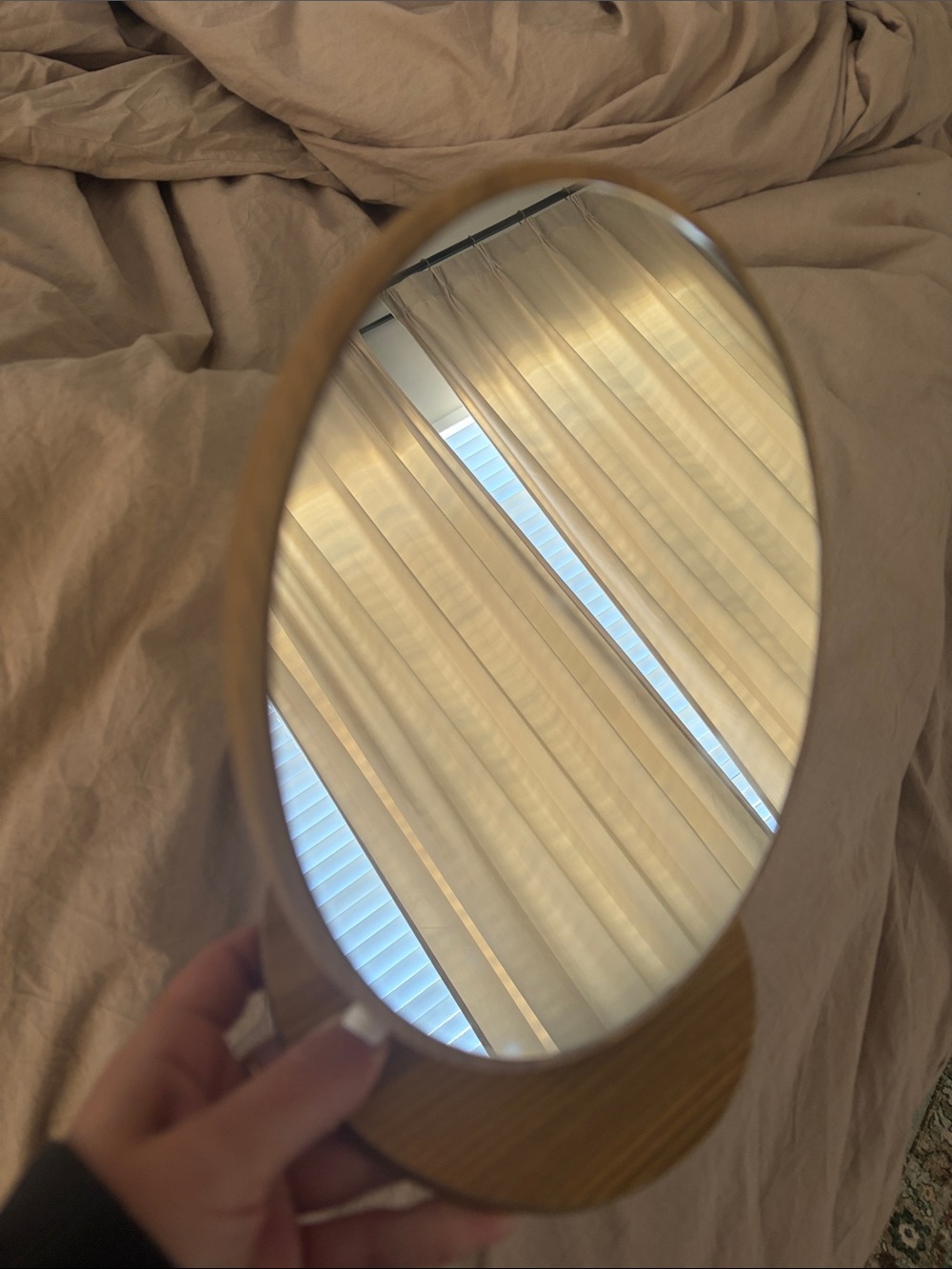 Oval Table Mirror with Wood Base - Beige - Picture 5 of 5